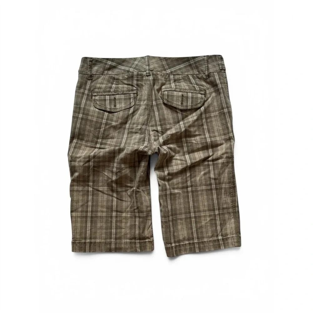 Express Womens Brown Plaid Y2K Bermuda Shorts Low Rise Knee Length Size 2